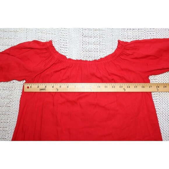 Feathers Embroidered Red Floral Boho Women's Top Small Bell Sleeves Off Shoulder - Picture 2 of 9